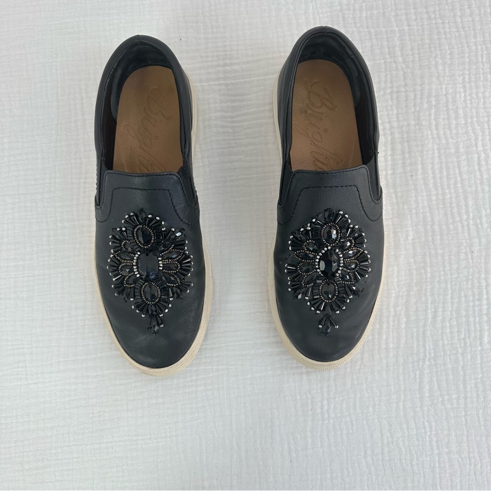 Brighton Womens Black Beaded Embellished Loafers Size 8 Used